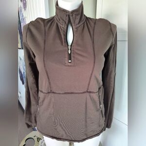 Tommy Bahama Women's Sporty 1/4 Zip Brown cotton Pullover Sz M Zip Pockets EUC